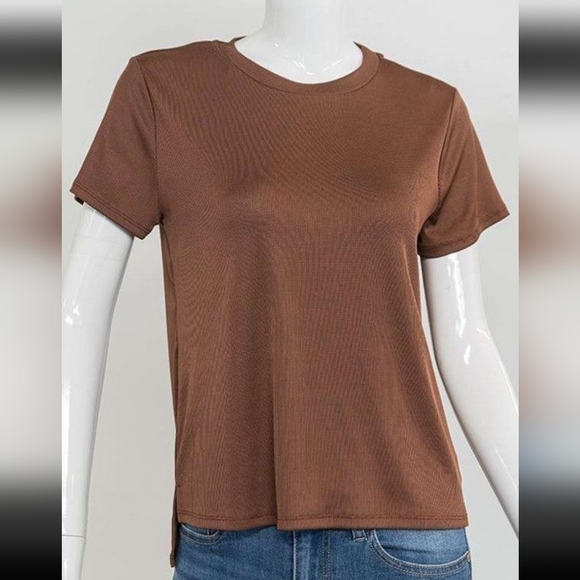 Heart & Hips Tops - Modal Ribbed Short Sleeve Top -Coffee